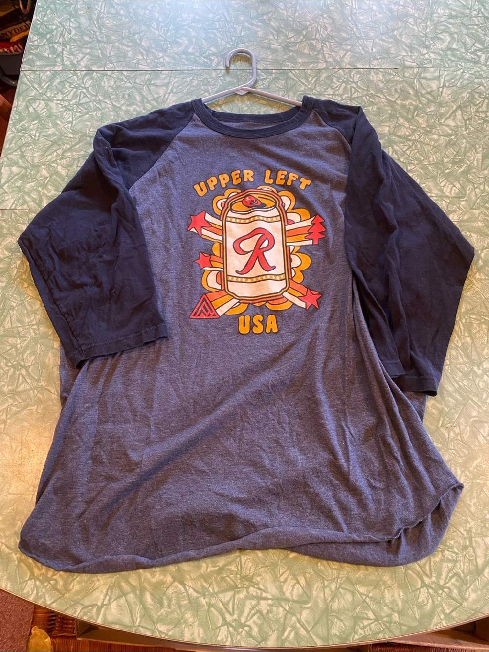 Blue Men’s XL 3/4 Length Sleeve The Upper Left USA x Rainier Beer Collab Shirt